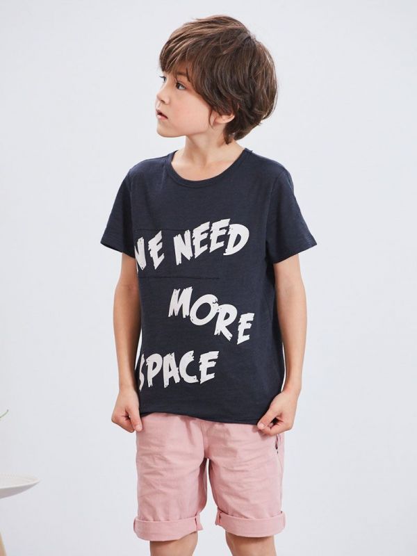 麗嬰房 Little moni - 字母印圖棉T-黑色