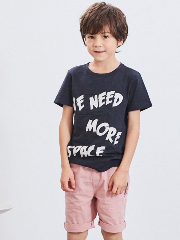 麗嬰房 Little moni - 字母印圖棉T-黑色