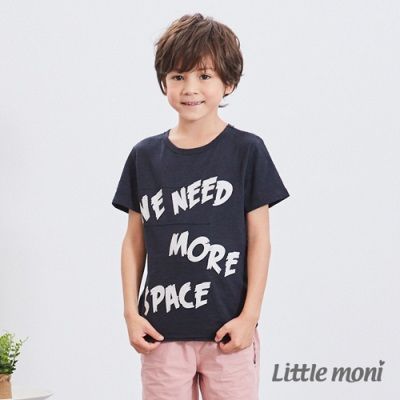 麗嬰房 Little moni - 字母印圖棉T-黑色