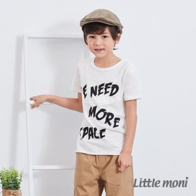 麗嬰房 Little moni - 字母印圖棉T-白色