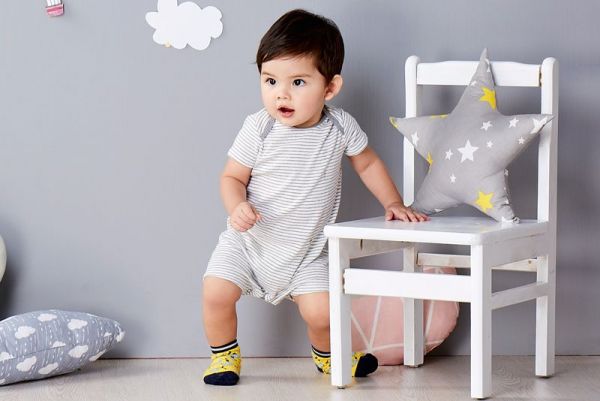 麗嬰房 Little moni - 純棉家居系列條紋短袖連身裝-灰色