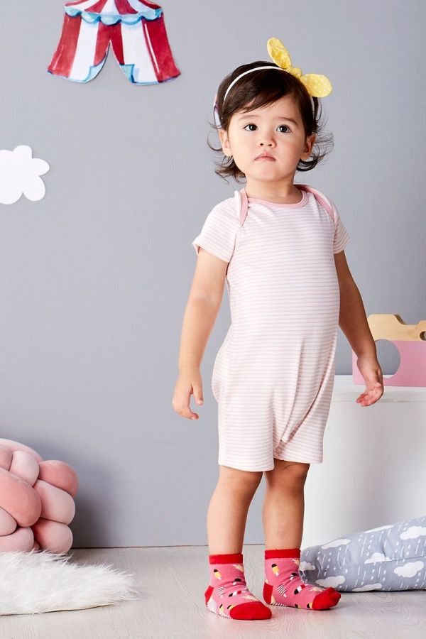 麗嬰房 Little moni - 純棉家居系列條紋短袖連身裝-淺珊瑚