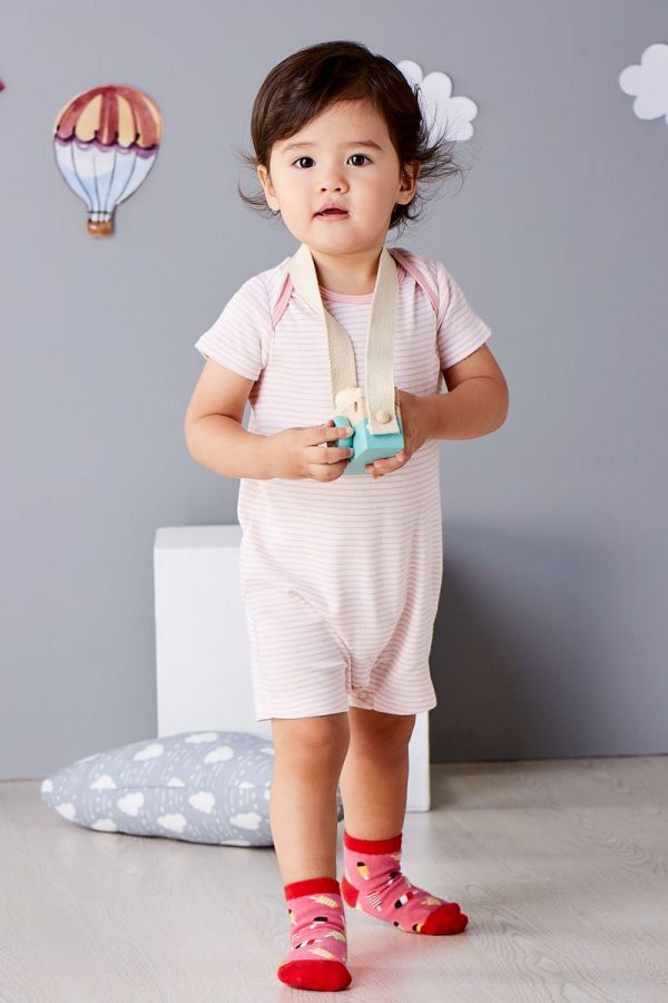 麗嬰房 Little moni - 純棉家居系列條紋短袖連身裝-淺珊瑚