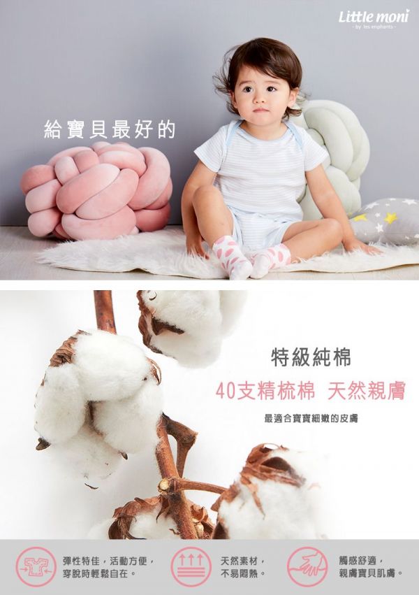 麗嬰房 Little moni - 純棉家居系列條紋短袖連身裝-粉紫藍