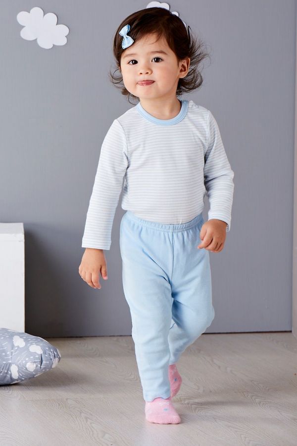 麗嬰房 Little moni - 純棉家居系列條紋長袖包屁衣-粉紫藍