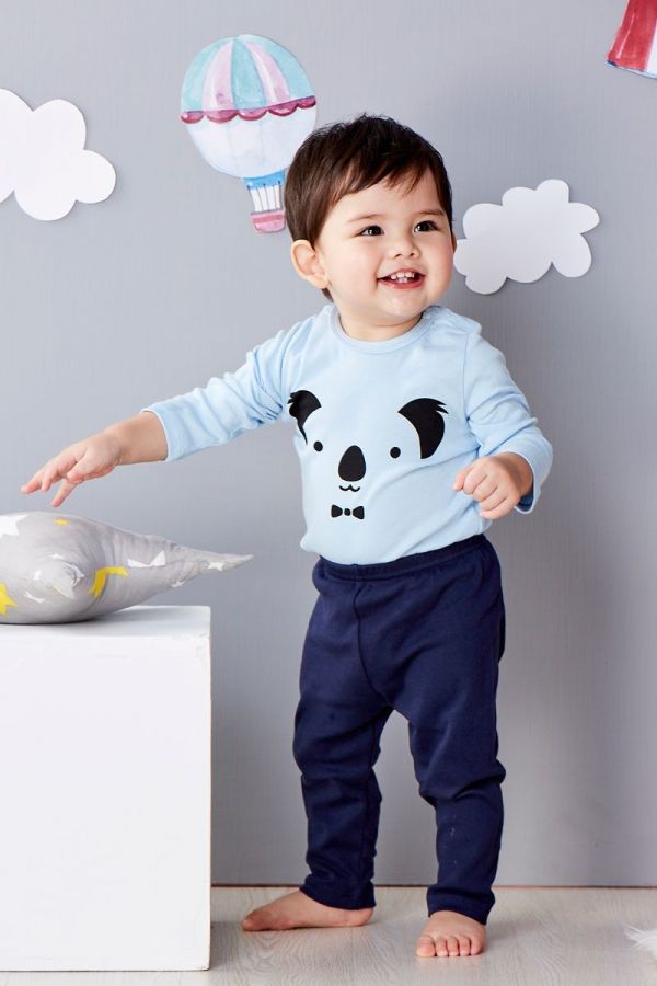 麗嬰房 Little moni - 純棉家居系列動物印圖包屁衣-亮天藍