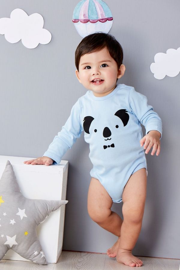 麗嬰房 Little moni - 純棉家居系列動物印圖包屁衣-亮天藍