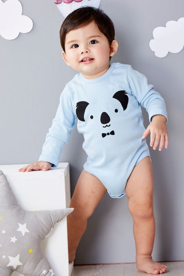 麗嬰房 Little moni - 純棉家居系列動物印圖包屁衣-亮天藍