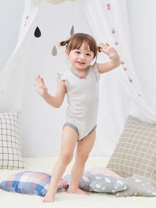 麗嬰房 Little moni - 家居系列荷葉袖包屁衣-灰色