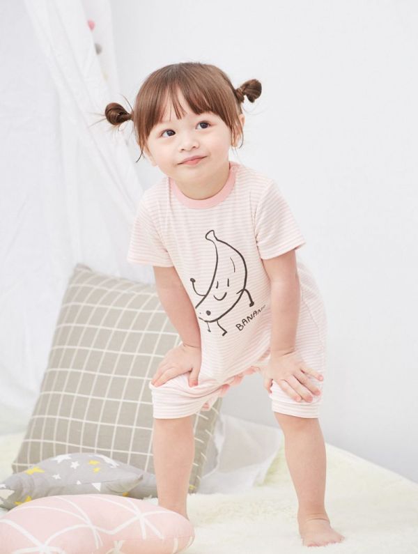 麗嬰房 Little moni - 家居系列短袖連身裝(Banana印圖)-麻花灰