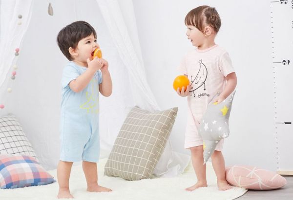 麗嬰房 Little moni - 家居系列短袖連身裝(Banana印圖)-麻花灰