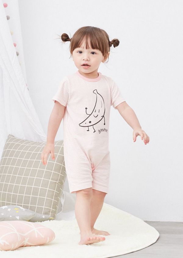 麗嬰房 Little moni - 家居系列短袖連身裝(Banana印圖)-麻花灰