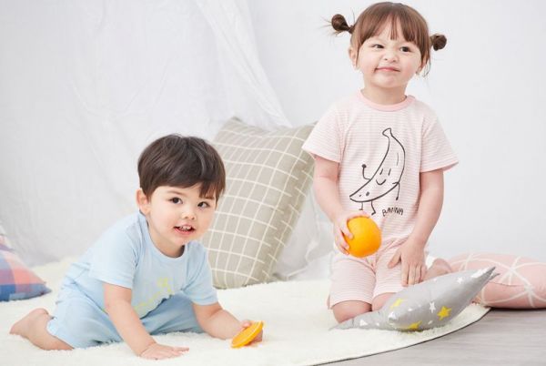 麗嬰房 Little moni - 家居系列短袖連身裝(Banana印圖)-麻花灰