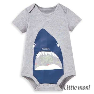 麗嬰房 Little moni - 鯊魚印圖短袖包屁衣-灰色