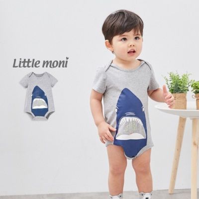 麗嬰房 Little moni - 鯊魚印圖短袖包屁衣-灰色