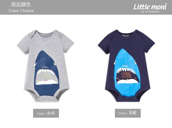 麗嬰房 Little moni - 鯊魚印圖短袖包屁衣-深藍