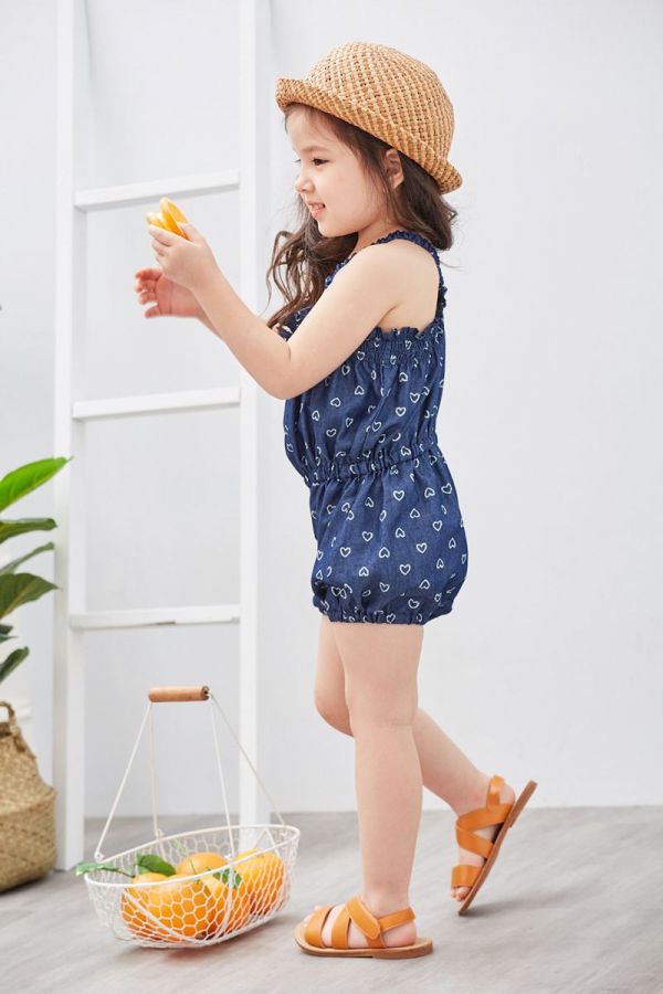 麗嬰房 Little moni - 印花丹寧牛仔連身褲-深藍