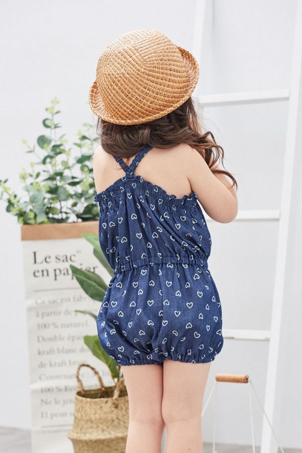 麗嬰房 Little moni - 印花丹寧牛仔連身褲-深藍