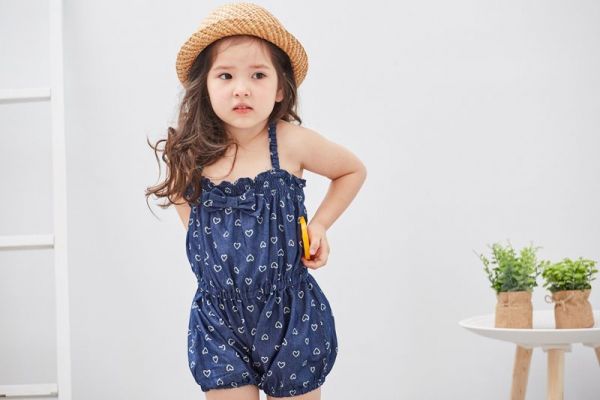 麗嬰房 Little moni - 印花丹寧牛仔連身褲-深藍