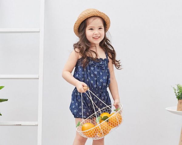 麗嬰房 Little moni - 印花丹寧牛仔連身褲-深藍