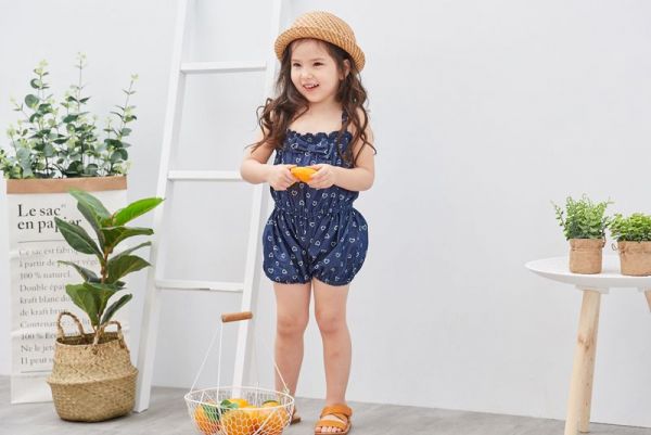 麗嬰房 Little moni - 印花丹寧牛仔連身褲-深藍