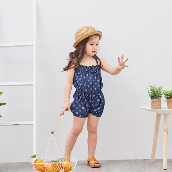 麗嬰房 Little moni - 印花丹寧牛仔連身褲-深藍