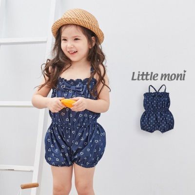 麗嬰房 Little moni - 印花丹寧牛仔連身褲-深藍