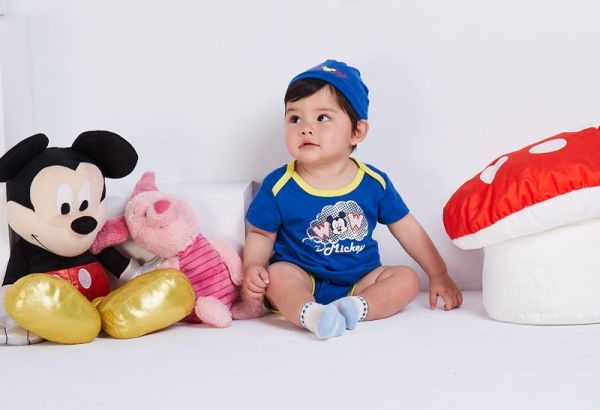 麗嬰房 Disney - Baby 雲朵米奇包屁衣附嬰兒帽-寶藍