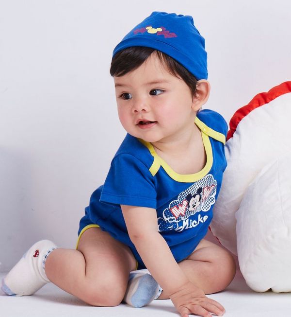 麗嬰房 Disney - Baby 雲朵米奇包屁衣附嬰兒帽-寶藍