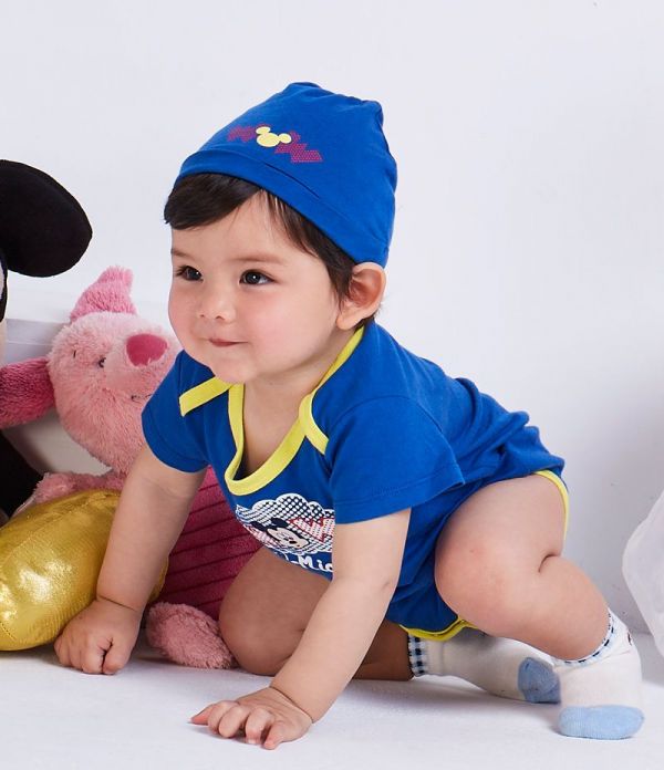 麗嬰房 Disney - Baby 雲朵米奇包屁衣附嬰兒帽-寶藍