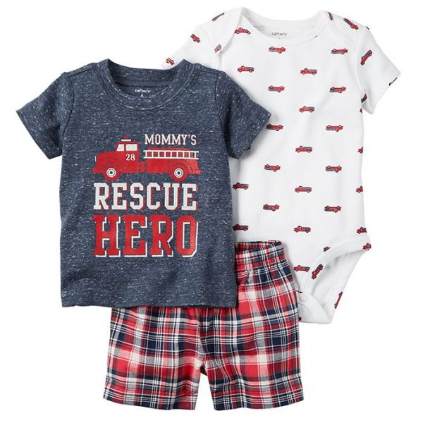 美國 Carter's - 嬰幼兒短褲套裝三件組-紅色花海