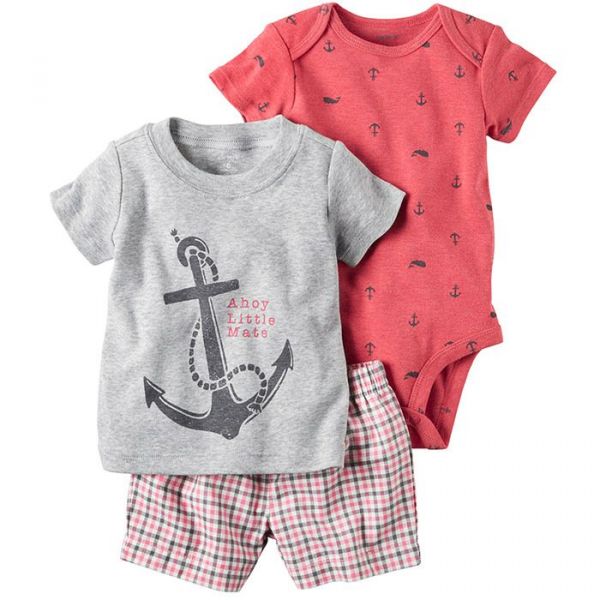 美國 Carter's - 嬰幼兒短褲套裝三件組-水手船錨