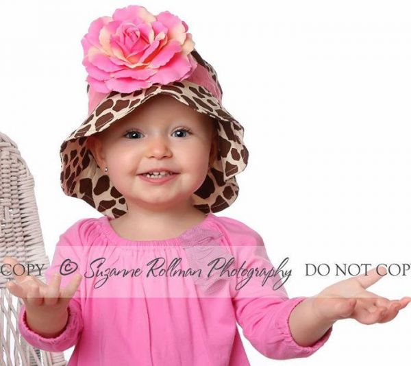 美國 Fancy That Hat - 大花抗UV防曬遮陽帽-長頸鹿紋/粉橘玫瑰