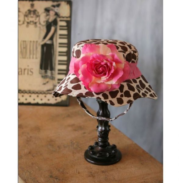 美國 Fancy That Hat - 大花抗UV防曬遮陽帽-長頸鹿紋/粉橘玫瑰