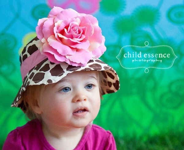 美國 Fancy That Hat - 大花抗UV防曬遮陽帽-長頸鹿紋/粉橘玫瑰