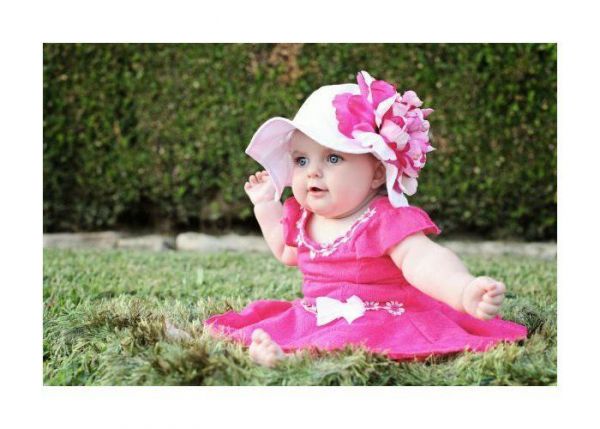 美國 Jamie Rae - 100%純棉帽-白色遮陽帽+粉覆盆子大牡丹 (2-4Y)