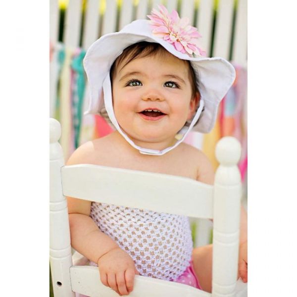 美國 Jamie Rae - 100%純棉帽-優雅白遮陽帽+淡粉雛菊 (2-4Y)