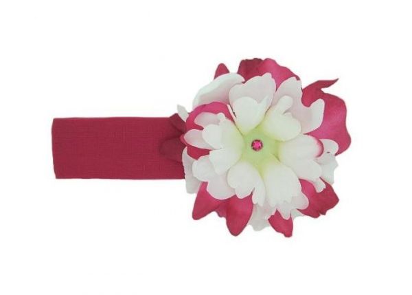 美國 Jamie Rae - 100%純棉髮帶-覆盆子寬髮帶+白覆盆子小牡丹 (12+)