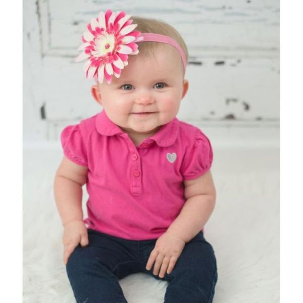 美國 Jamie Rae - 100%純棉髮帶-糖果粉細髮帶+粉覆盆子雛菊 (18M-4Y)