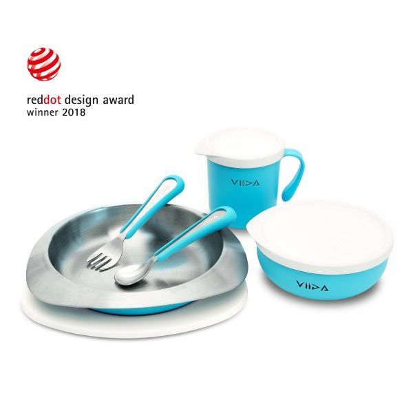 VIIDA - Soufflé抗菌不鏽鋼兒童叉匙組-叉子.湯匙-藍-6個月以上