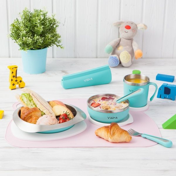VIIDA - Soufflé抗菌不鏽鋼兒童叉匙組-叉子.湯匙-綠-6個月以上