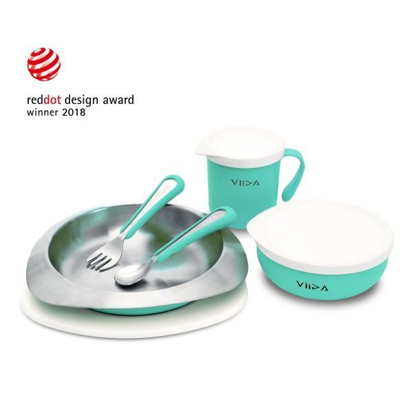 VIIDA - Soufflé抗菌不鏽鋼兒童叉匙組-叉子.湯匙-綠-6個月以上