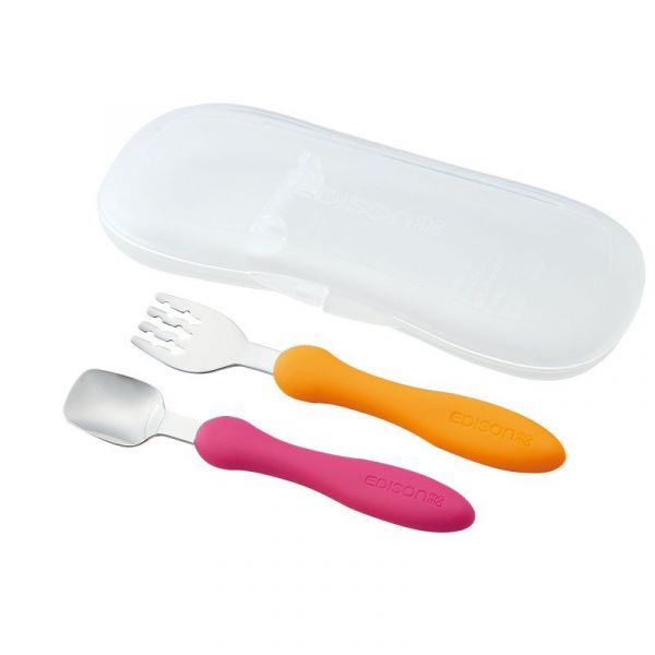 akachan honpo - EDISON幼兒叉匙組MINI 適1歲起-橘櫻桃色