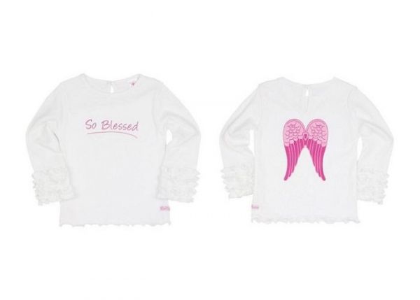 美國 RuffleButts - 寶寶長袖內搭衣-小天使純白上衣 (18-24M)