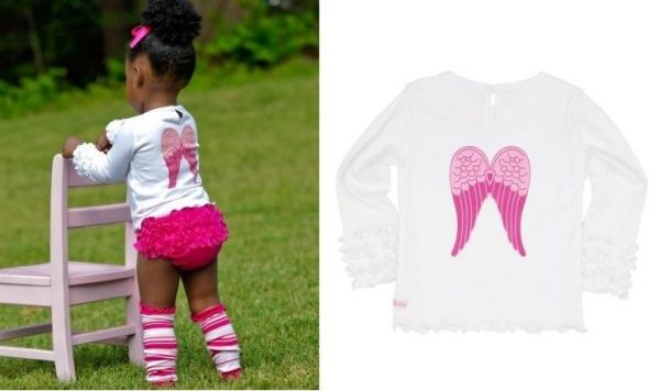 美國 RuffleButts - 寶寶長袖內搭衣-小天使純白上衣 (18-24M)