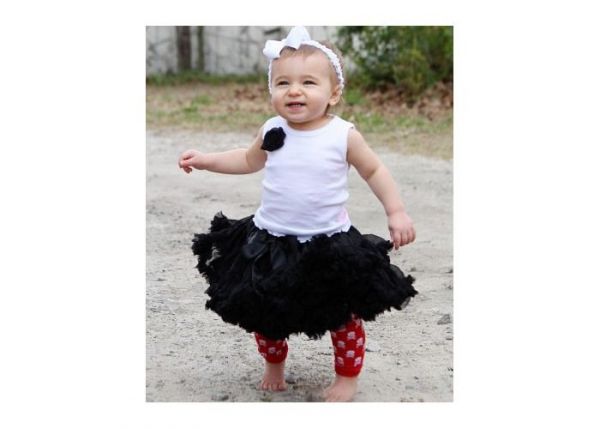 美國 RuffleButts - 甜美小女童背心-黑色小花白色背心 (6-12M)