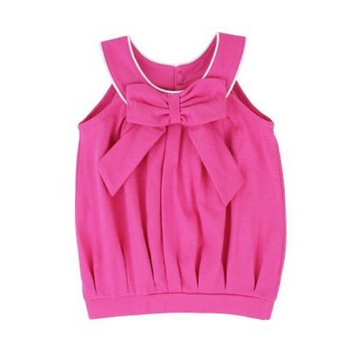 美國 RuffleButts - 小女童上衣-桃紅無袖蝴蝶結