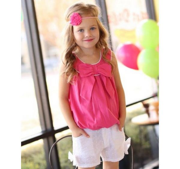 美國 RuffleButts - 小女童上衣-桃紅無袖蝴蝶結