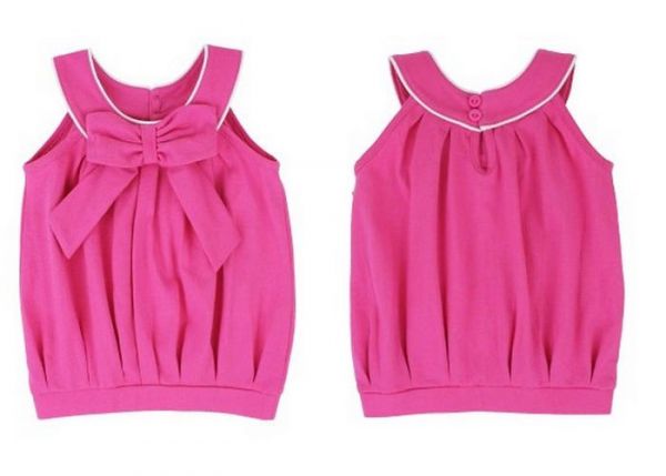 美國 RuffleButts - 小女童上衣-桃紅無袖蝴蝶結