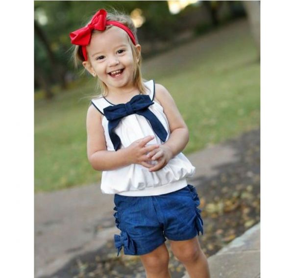 美國 RuffleButts - 小女童上衣-純白無袖黑蝴蝶結